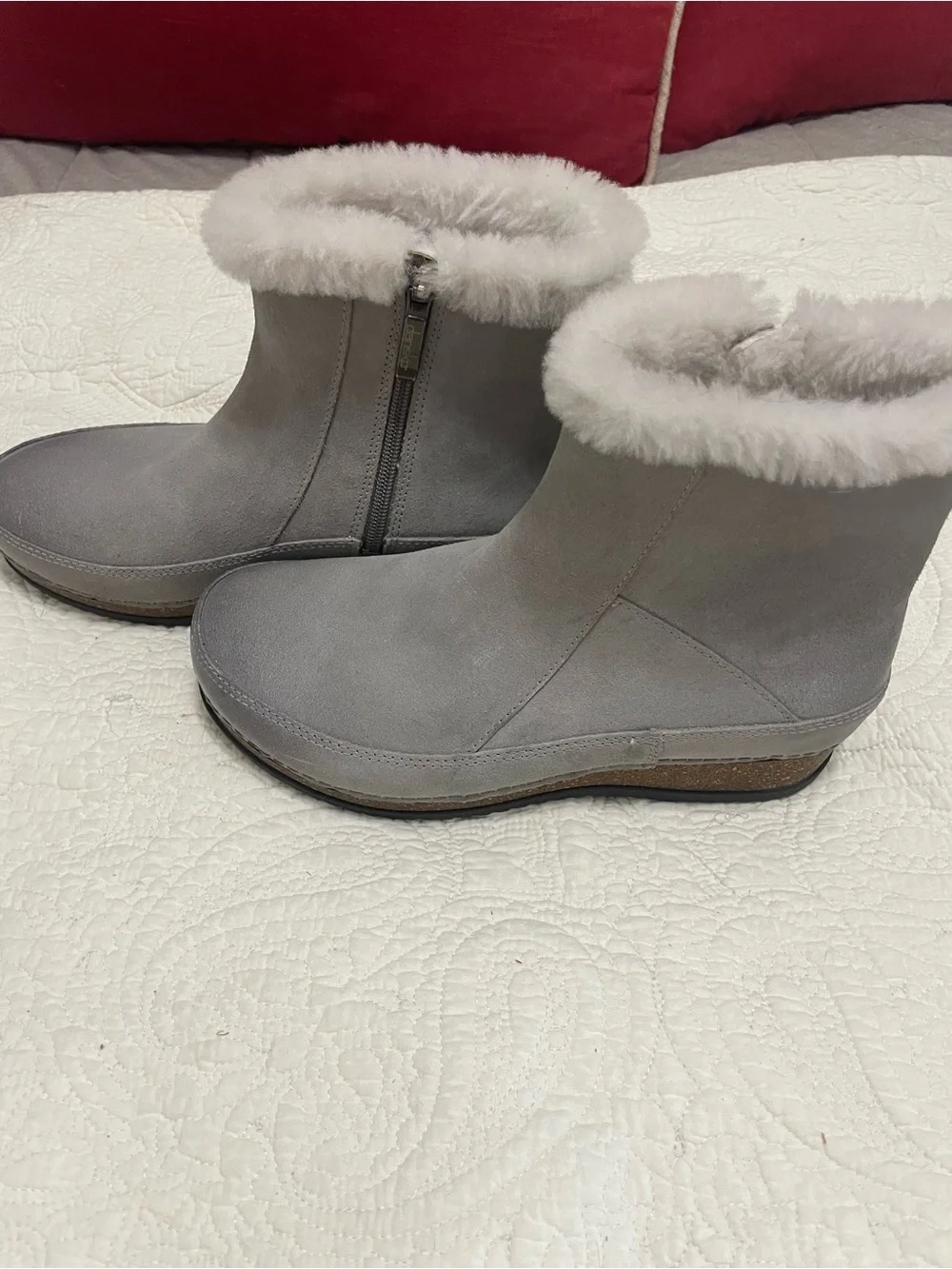 Dansko Gray Suede Ankle Boots with Shearling Collar -Size 38